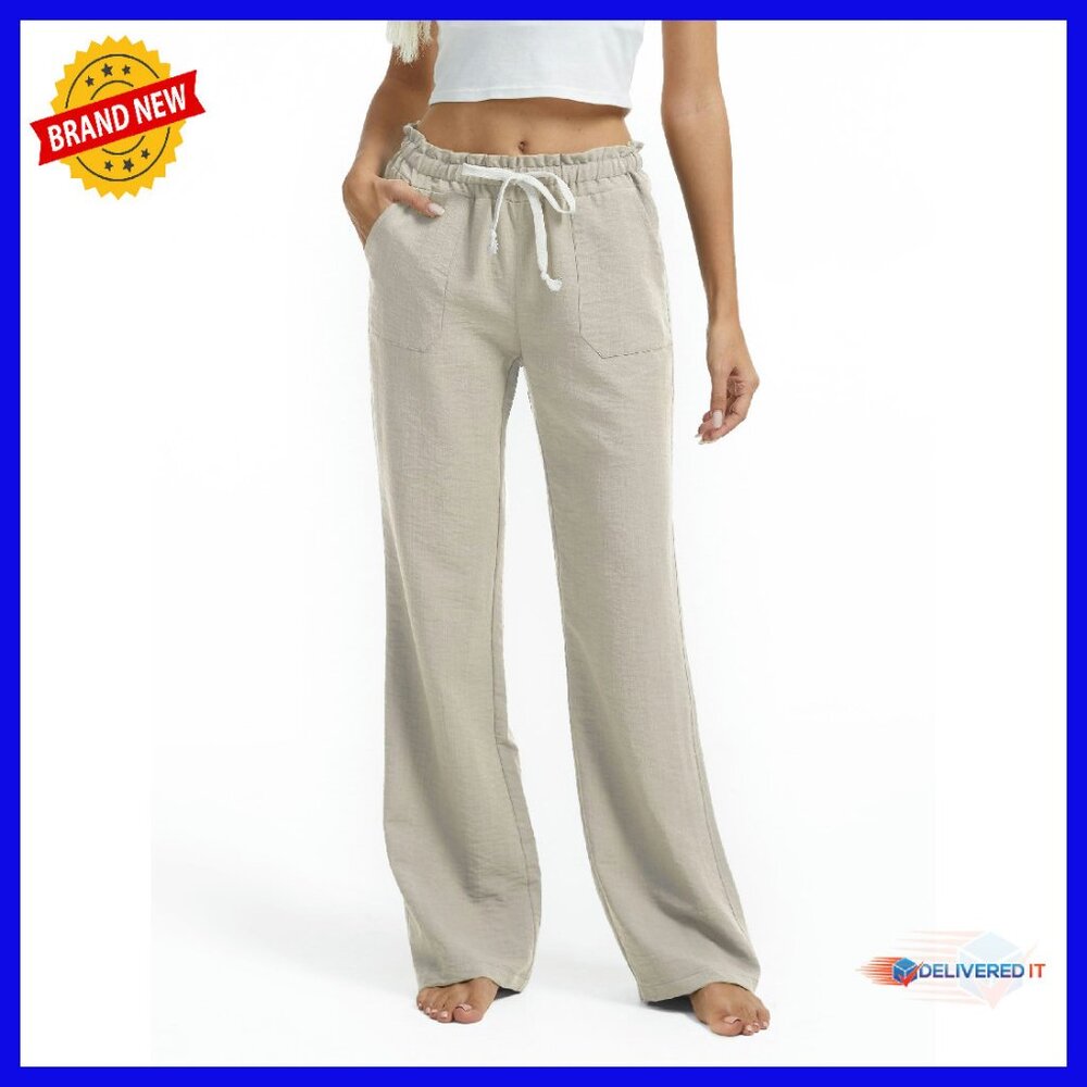Tall Linen Pants 30-36" Inseam Drawstring Waist Flared Leg Summer